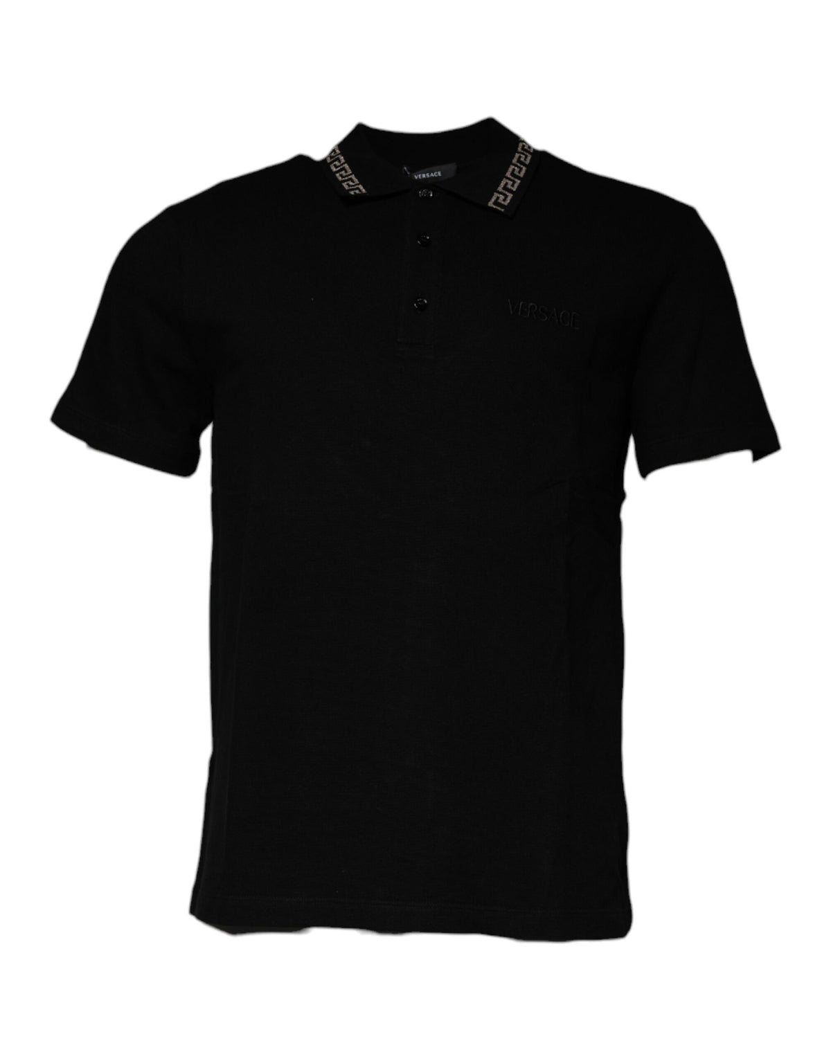 T-shirt polo à manches courtes en viscose noire avec col, Versace.