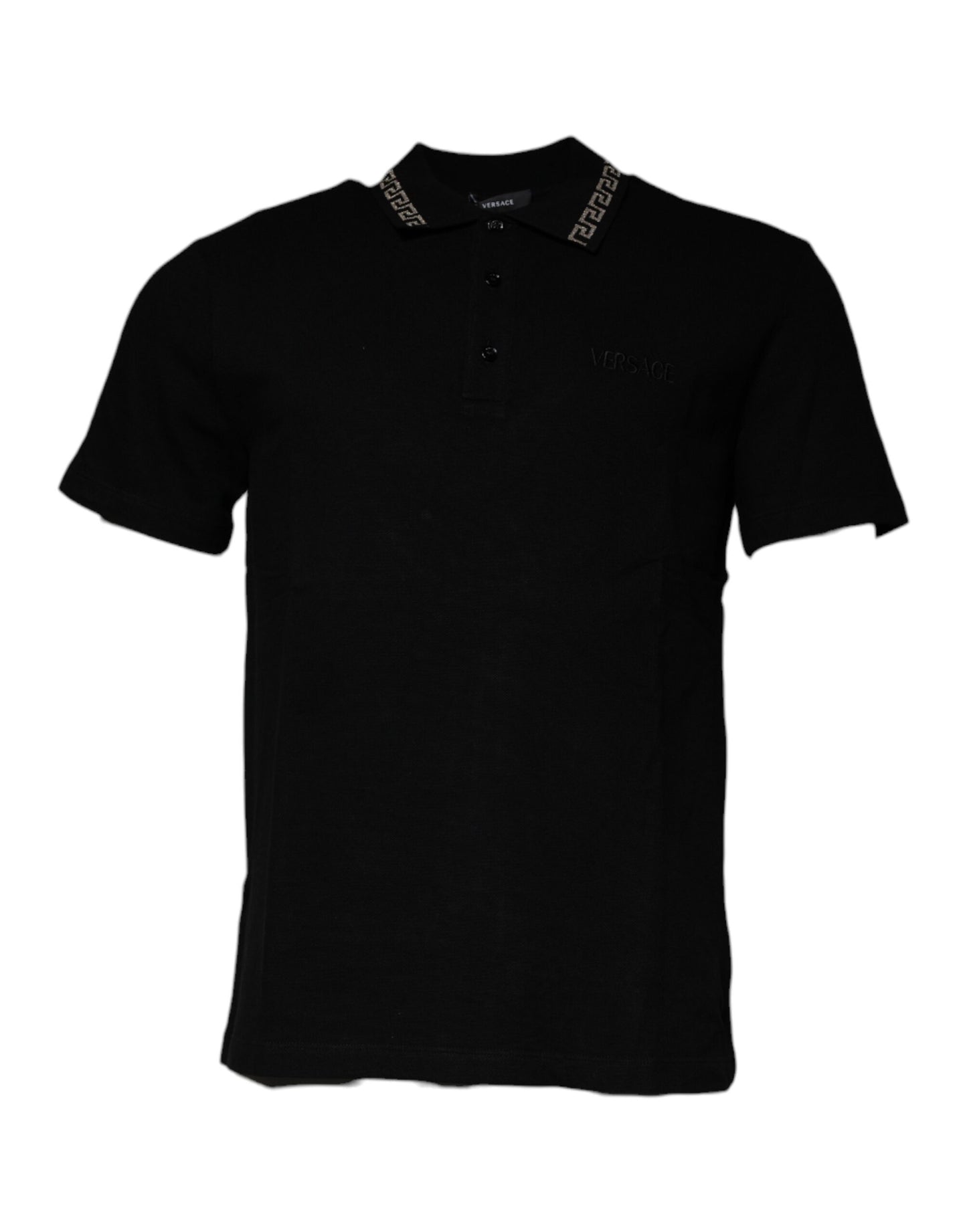 T-shirt polo à manches courtes en viscose noire avec col, Versace.