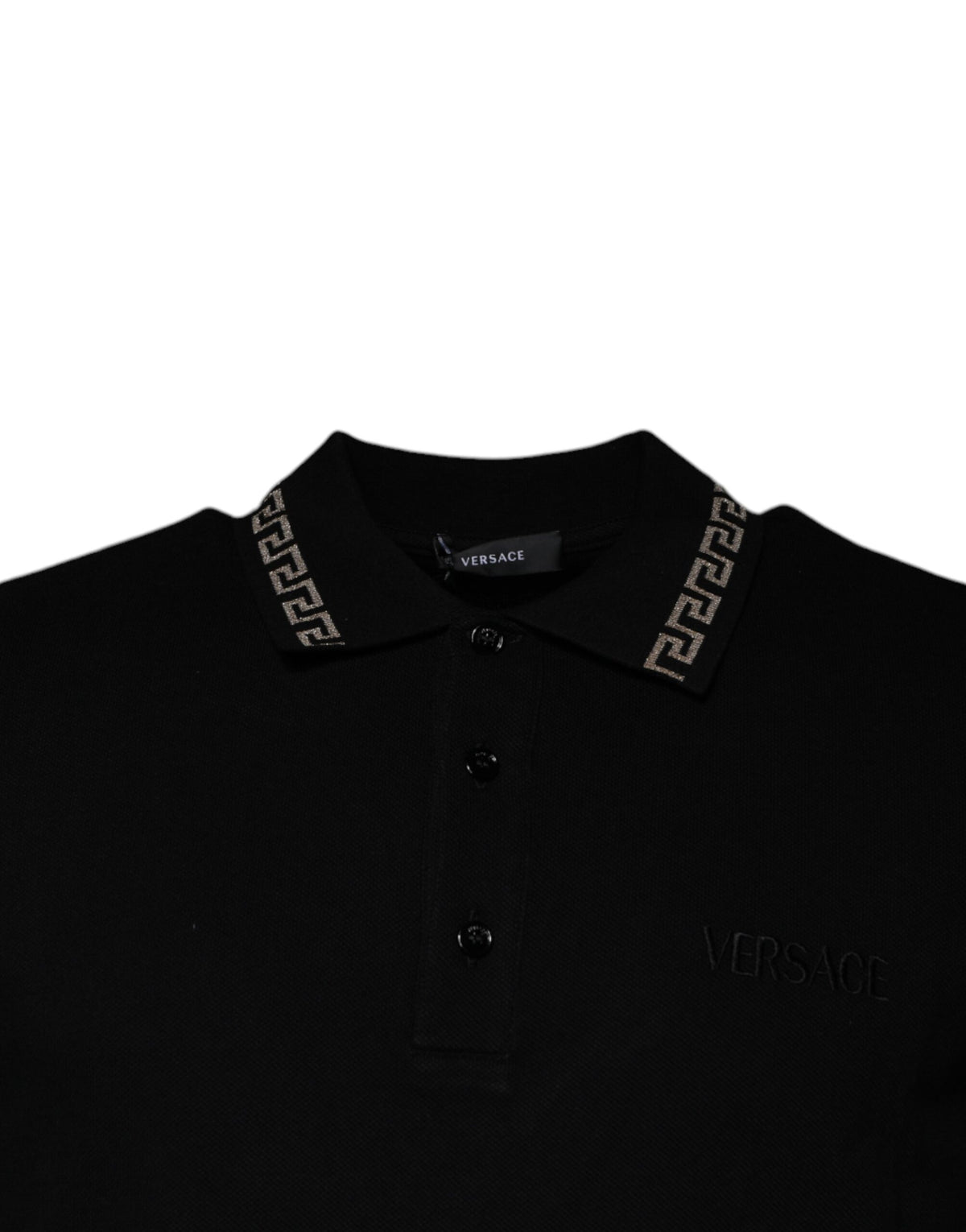 T-shirt polo à manches courtes en viscose noire avec col, Versace.