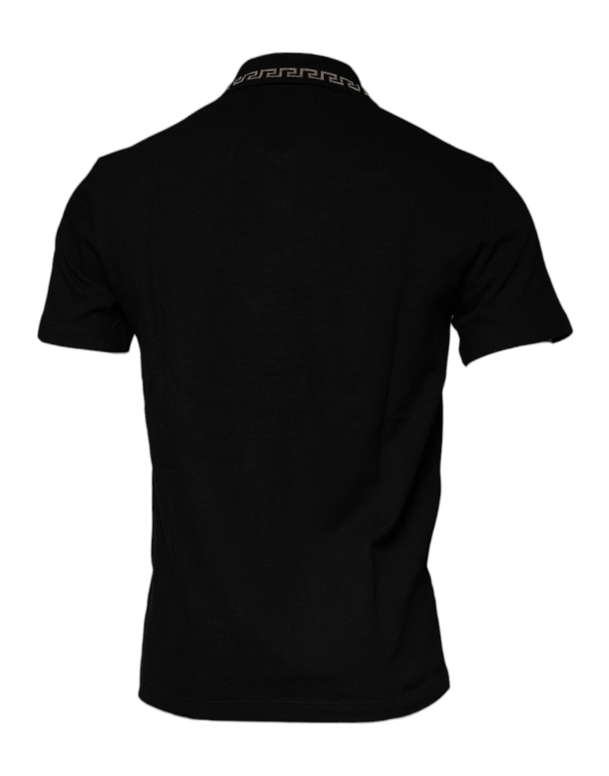 T-shirt polo à manches courtes en viscose noire avec col, Versace.