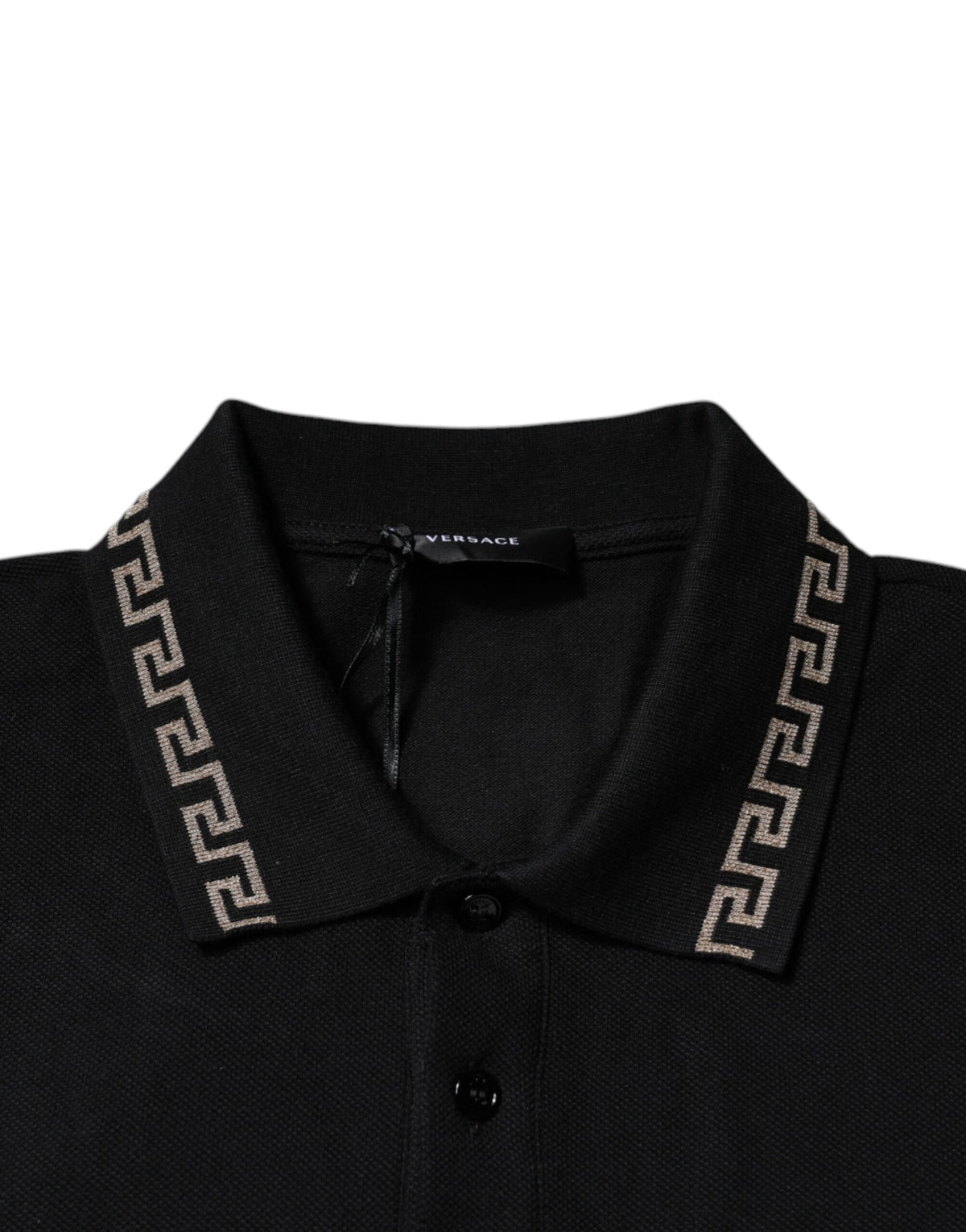T-shirt polo à manches courtes en viscose noire avec col, Versace.