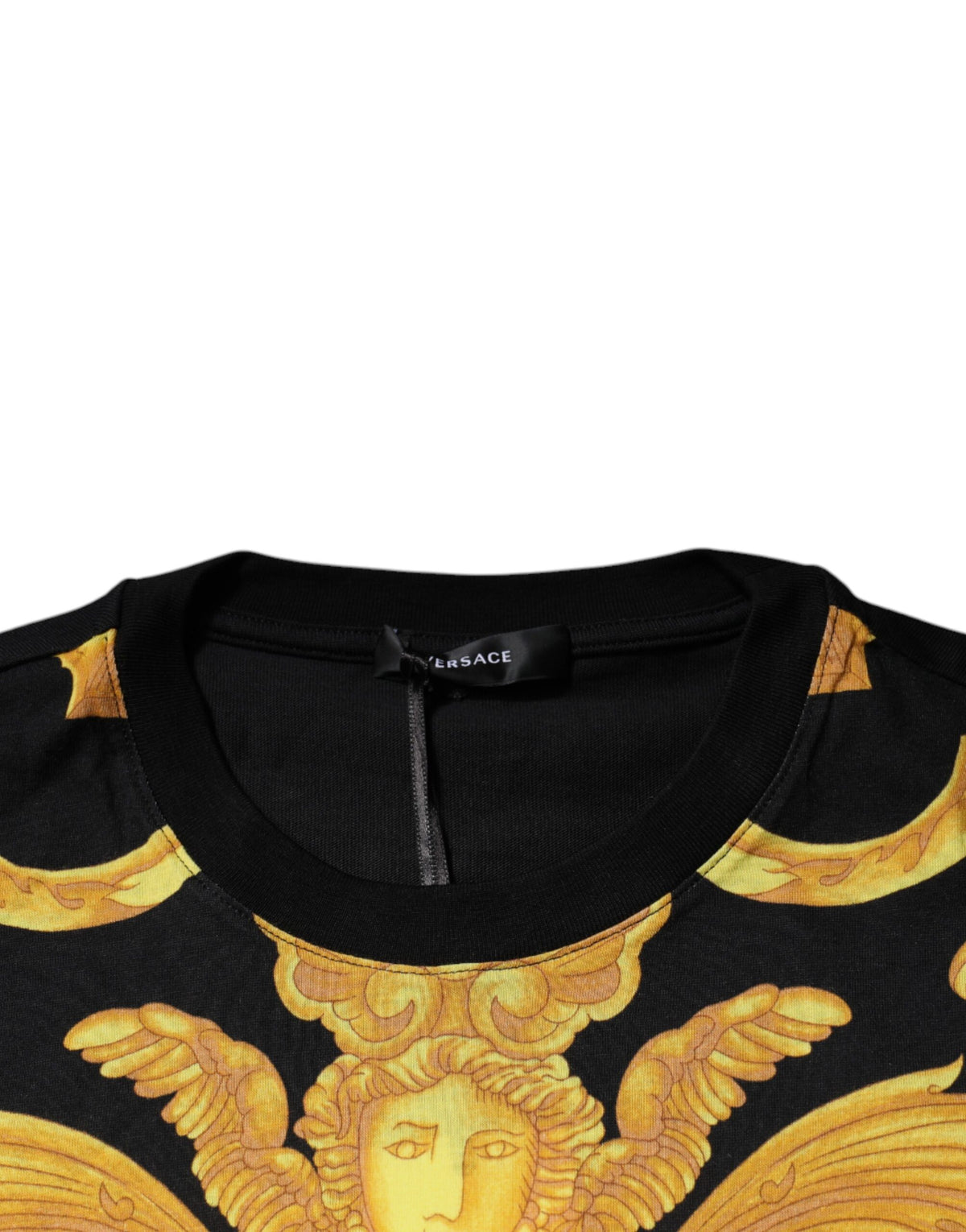 T-shirt en coton à col rond Versace avec imprimé Medusa noir.