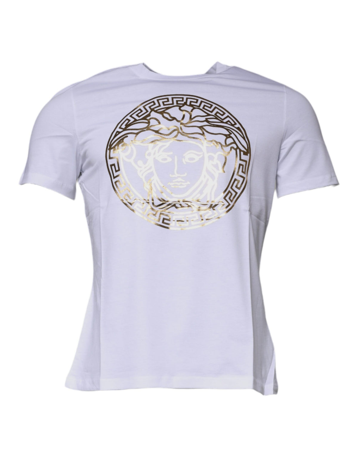 T-shirt en coton à col rond blanc avec imprimé Medusa de Versace