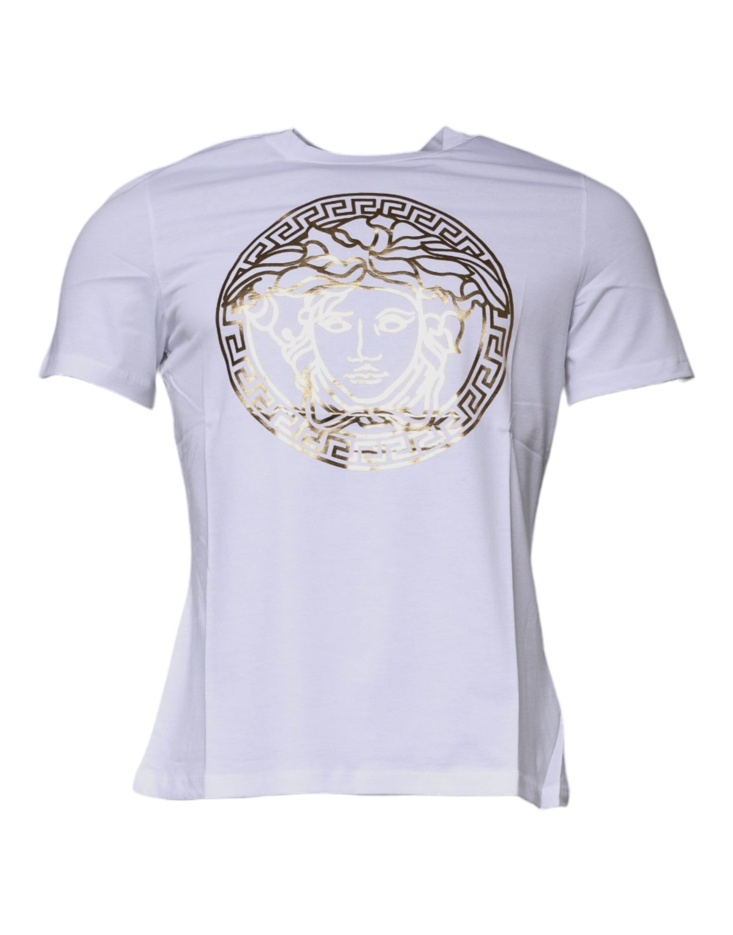 T-shirt en coton à col rond blanc avec imprimé Medusa de Versace
