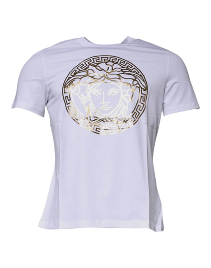 T-shirt en coton à col rond blanc avec imprimé Medusa de Versace