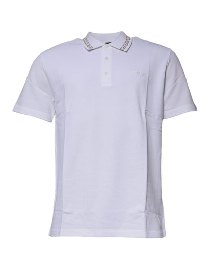 T-shirt polo à manches courtes pour homme en viscose blanche avec col, Versace.