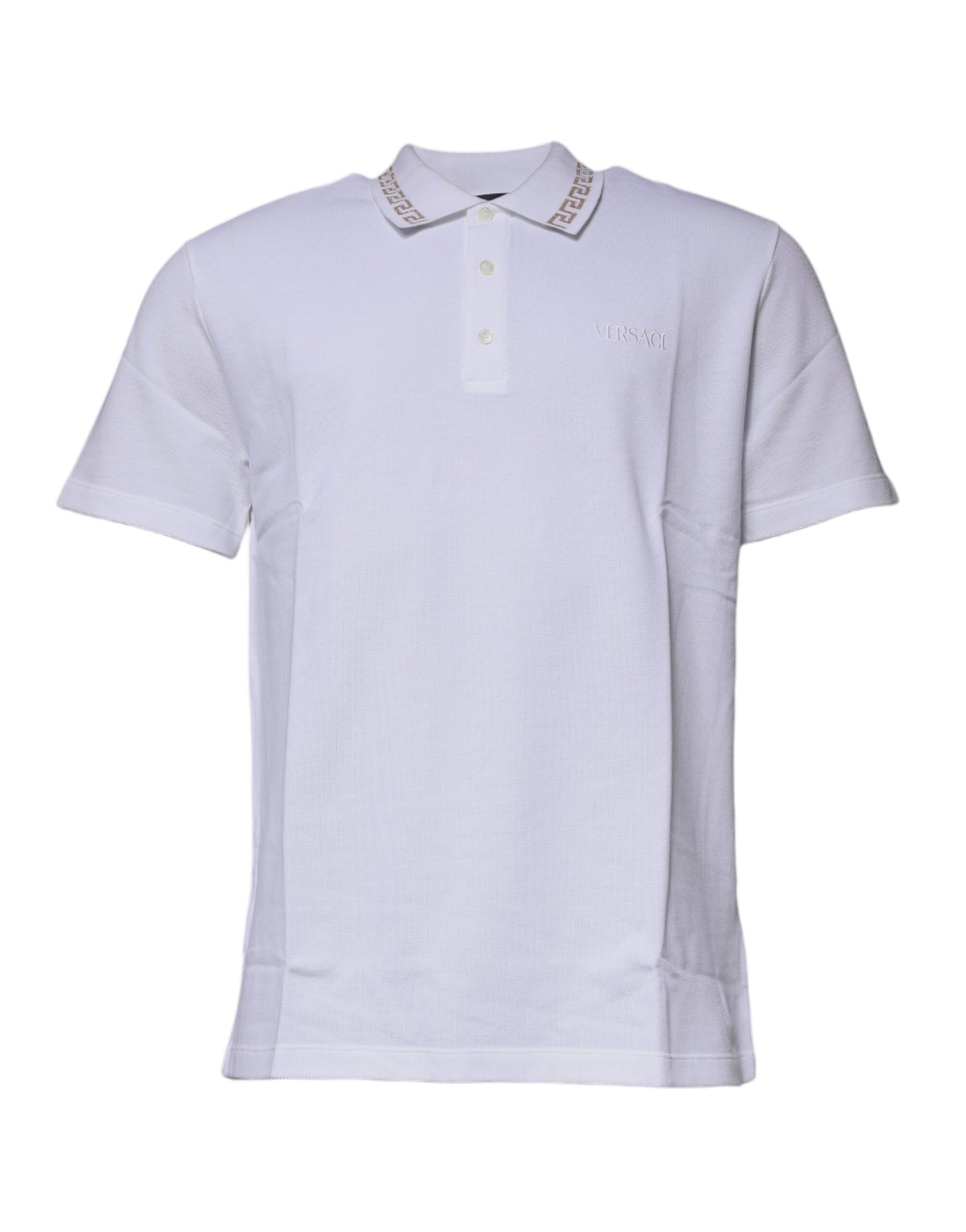 T-shirt polo à manches courtes pour homme en viscose blanche avec col, Versace.