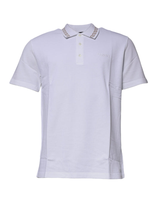 Wit viscose polo shirt met kraag voor heren van Versace, korte mouwen.