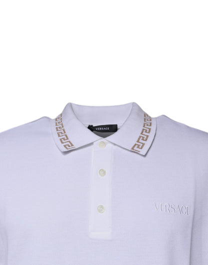 T-shirt polo à manches courtes pour homme en viscose blanche avec col, Versace.