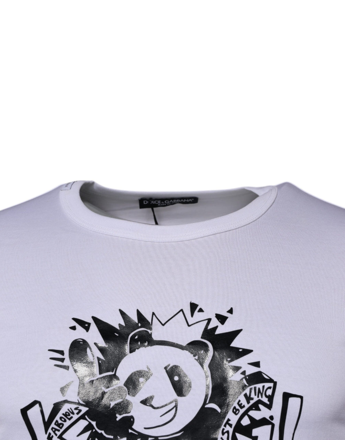 T-shirt en coton à col rond blanc avec le motif Panda King de Dolce &amp; Gabbana