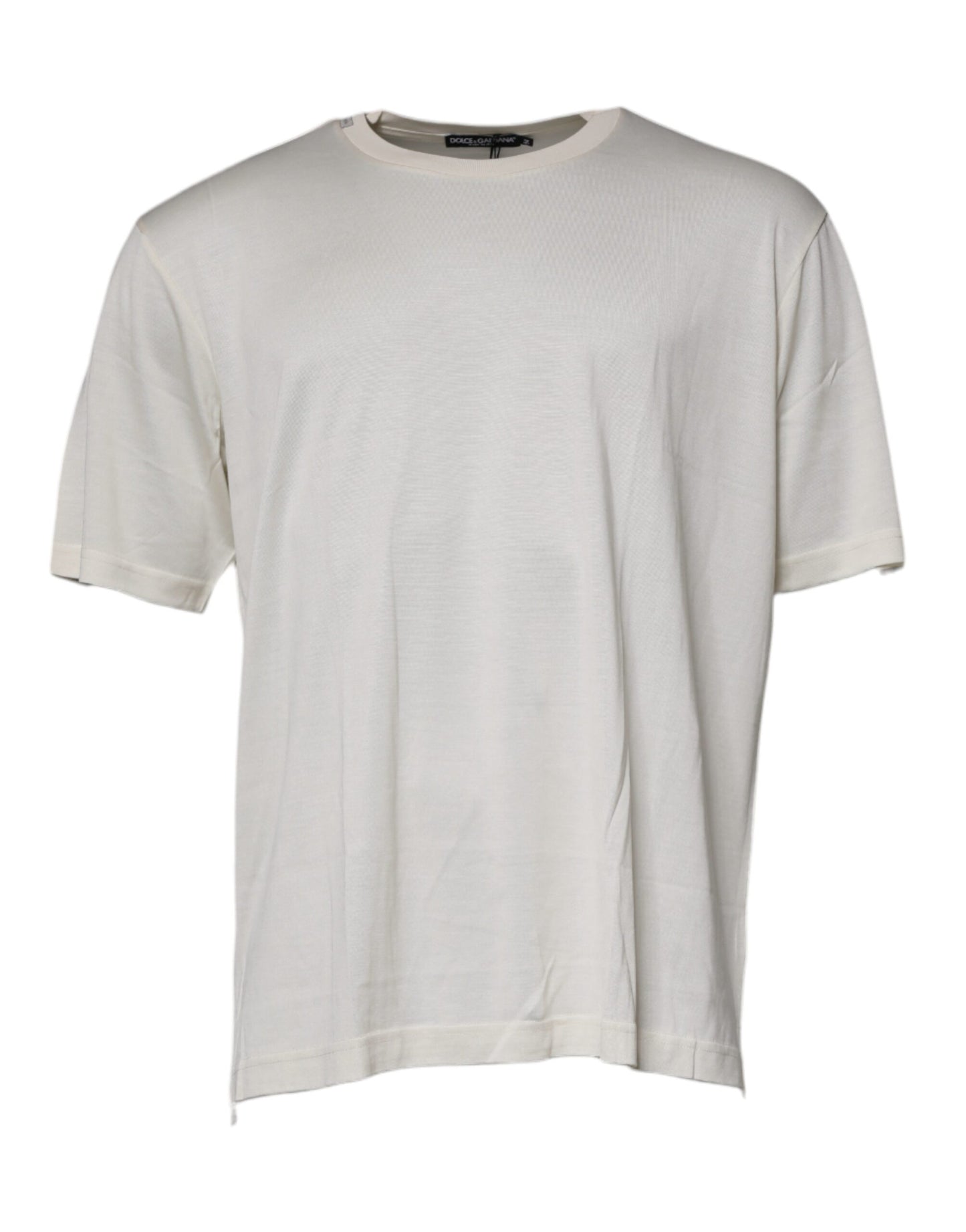Dolce & Gabbana T-shirt van off-white zijde met ronde hals en korte mouwen