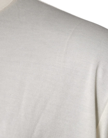 Dolce & Gabbana T-shirt van off-white zijde met ronde hals en korte mouwen