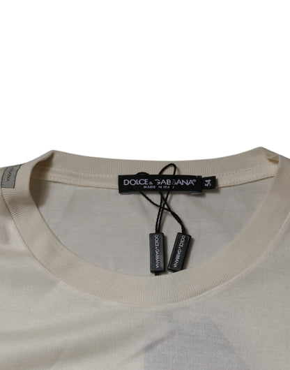 Dolce & Gabbana T-shirt van off-white zijde met ronde hals en korte mouwen