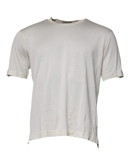 T-shirt Dolce &amp; Gabbana en soie blanche cassée, col rond, manches courtes.
