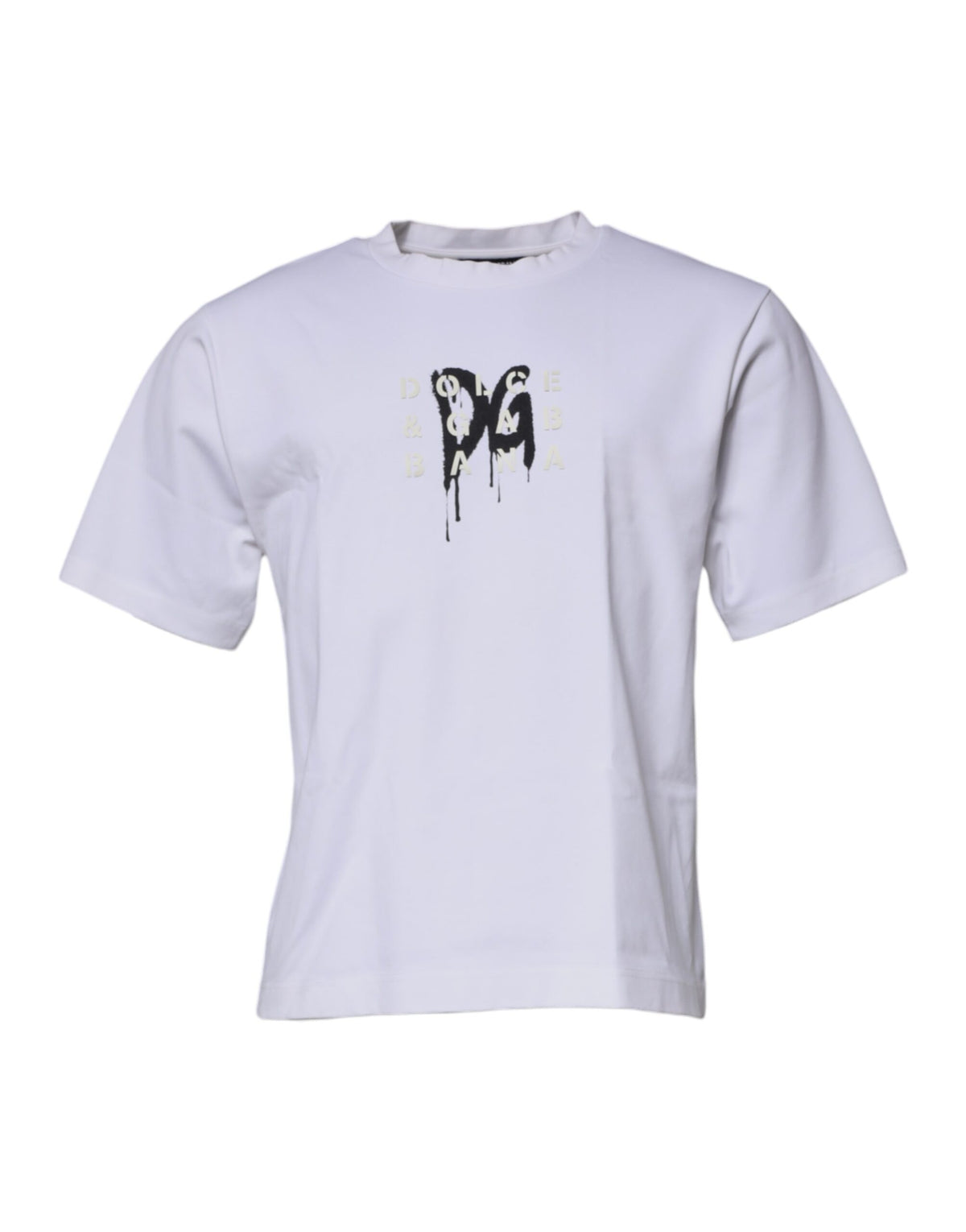 T-shirt à manches courtes à col rond blanc avec logo DG de Dolce &amp; Gabbana