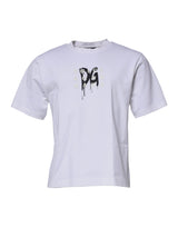 T-shirt à manches courtes à col rond blanc avec logo DG de Dolce &amp; Gabbana