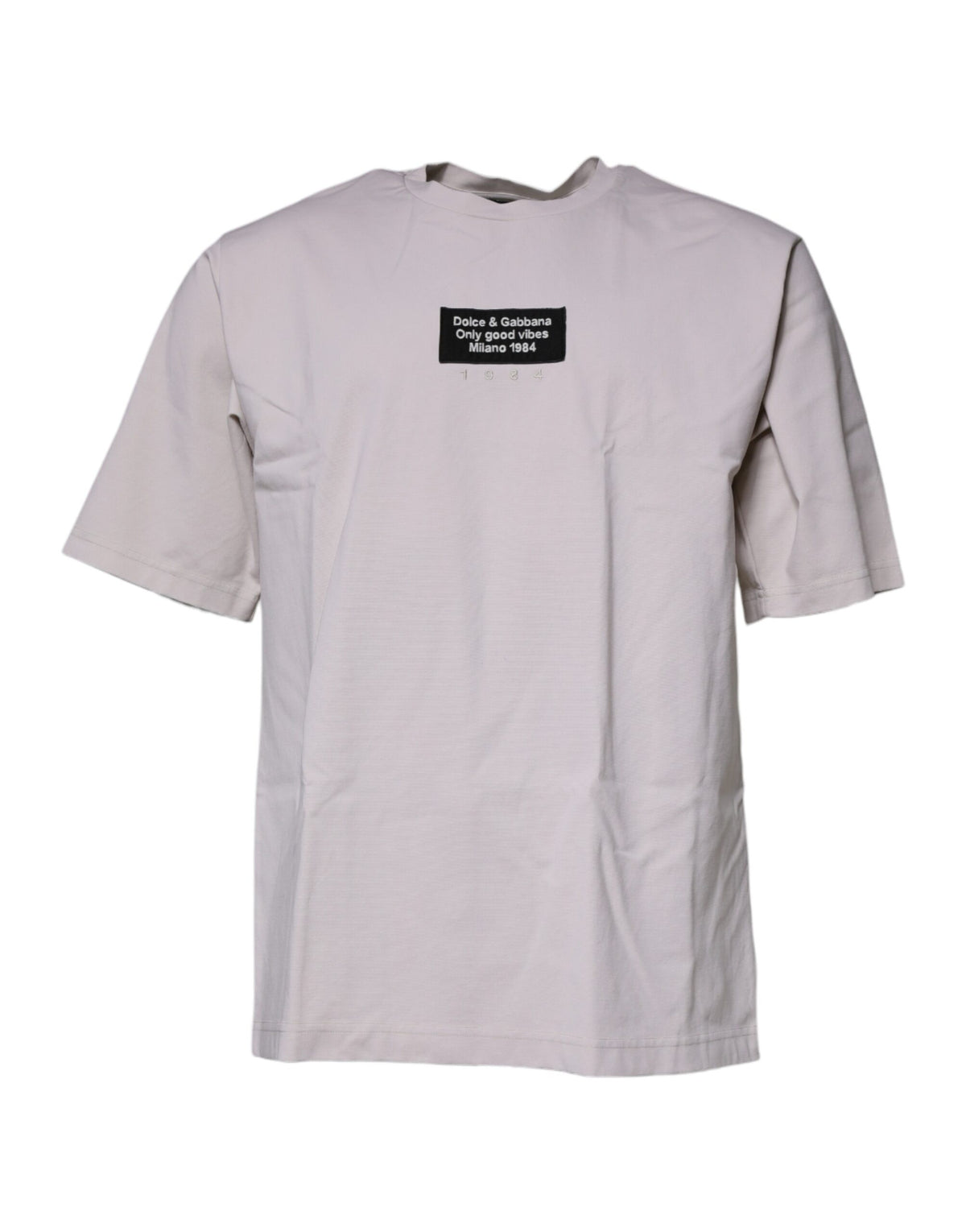 T-shirt à manches courtes à col rond beige avec logo DG de Dolce &amp; Gabbana
