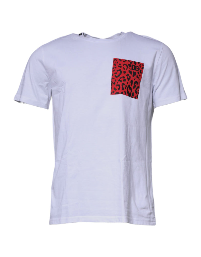 T-shirt en coton à col rond blanc et rouge avec imprimé léopard de Dolce &amp; Gabbana