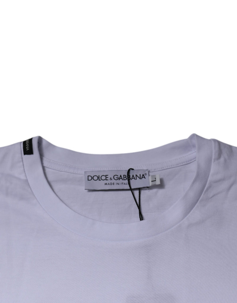 T-shirt en coton à col rond blanc et rouge avec imprimé léopard de Dolce &amp; Gabbana