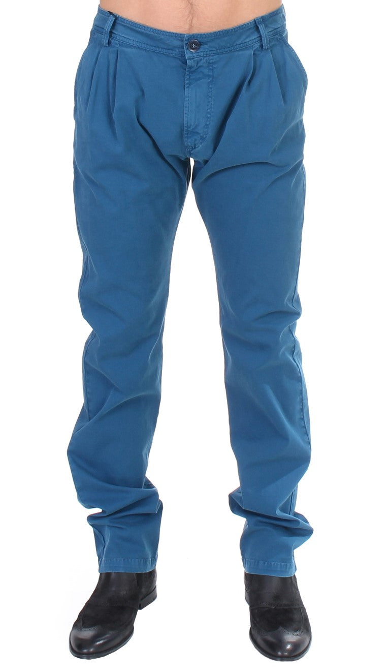Chinos bleu en coton à coupe droite de GF Ferre