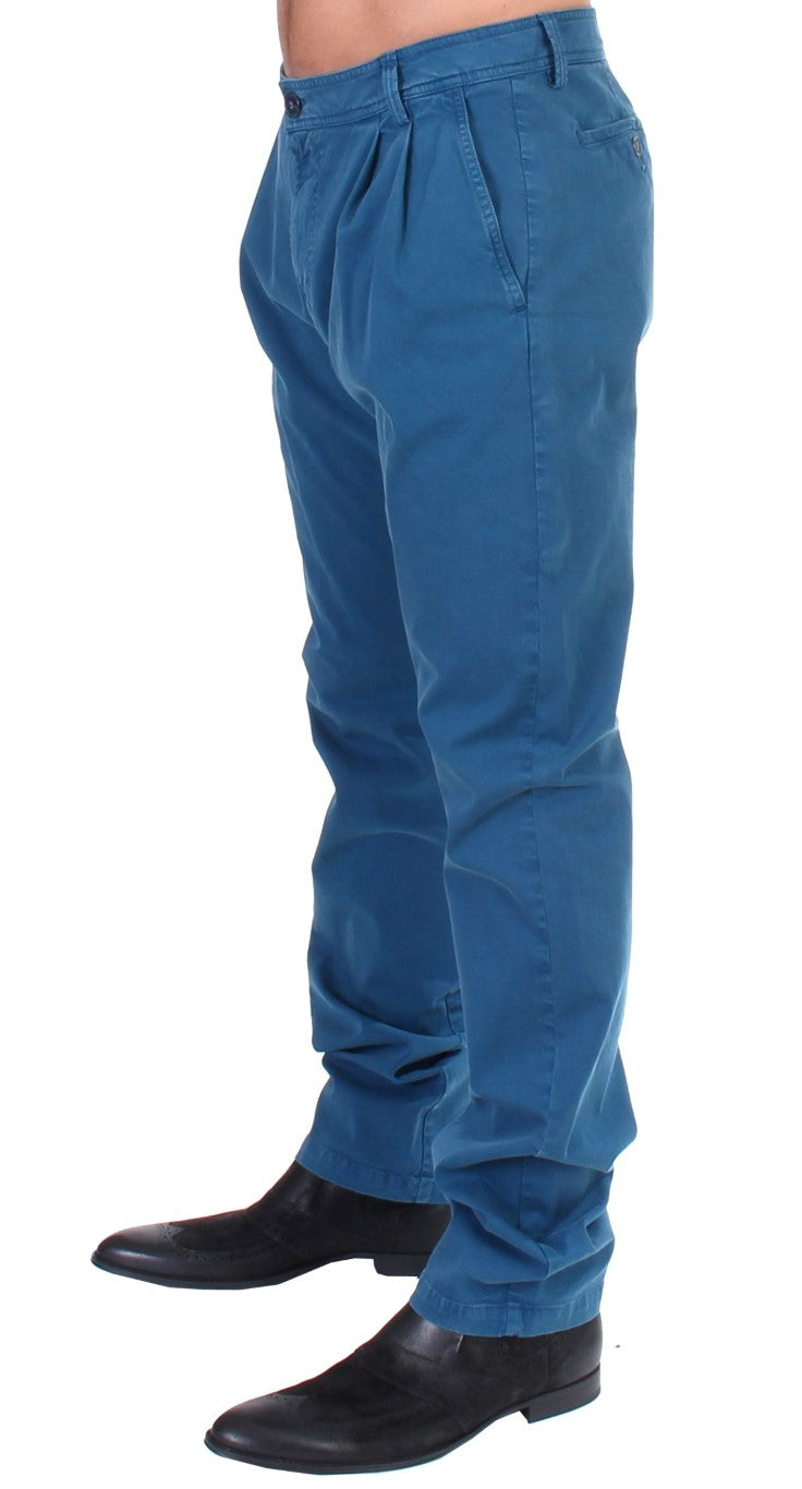 Chinos bleu en coton à coupe droite de GF Ferre