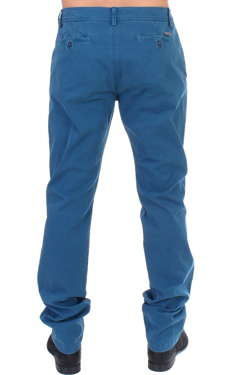 Chinos bleu en coton à coupe droite de GF Ferre