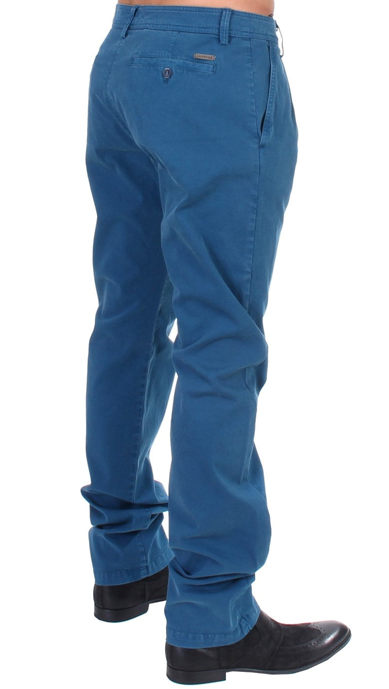 Chinos bleu en coton à coupe droite de GF Ferre