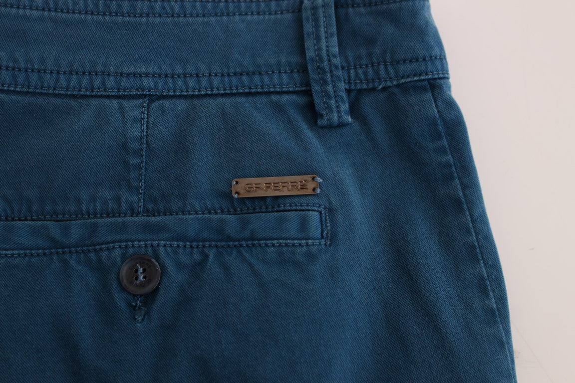 Chinos bleu en coton à coupe droite de GF Ferre