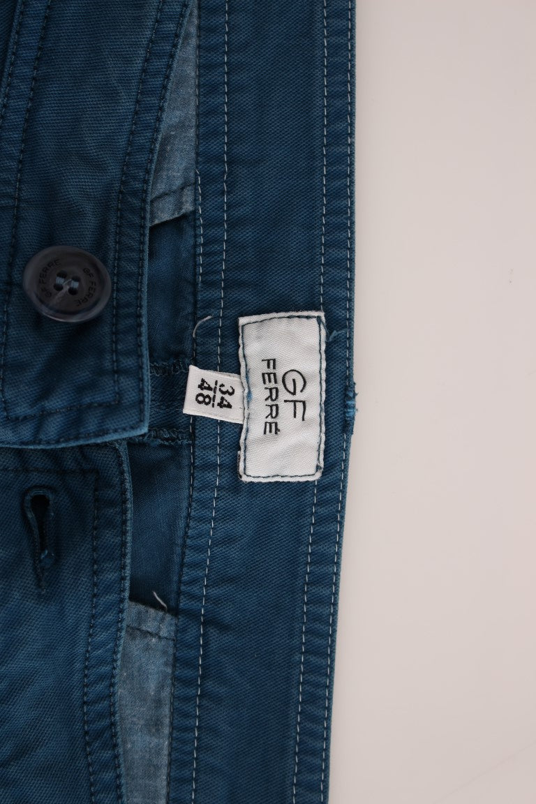 Chinos bleu en coton à coupe droite de GF Ferre