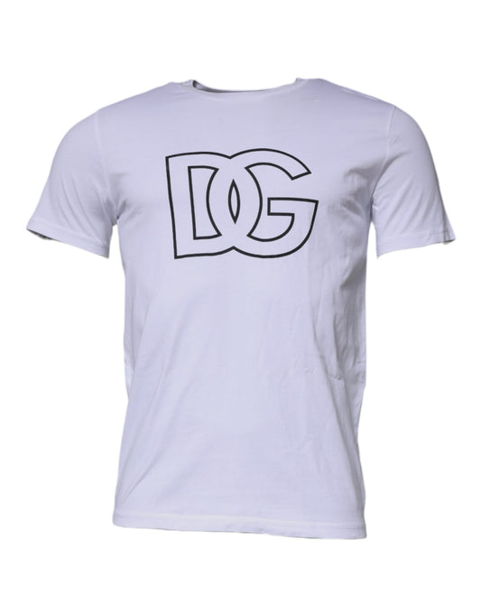 Dolce & Gabbana wit katoenen T-shirt met DG-logo en ronde hals.