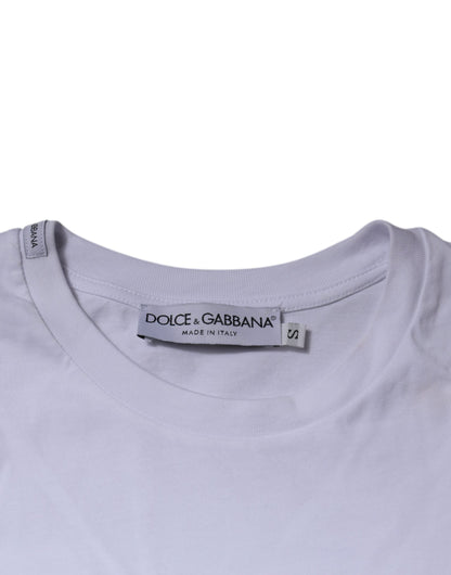 Dolce & Gabbana wit katoenen T-shirt met DG-logo en ronde hals.