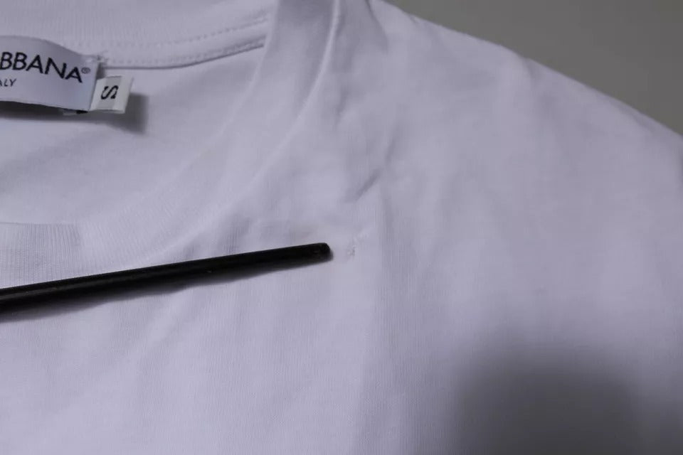 Dolce & Gabbana wit katoenen T-shirt met DG-logo en ronde hals.