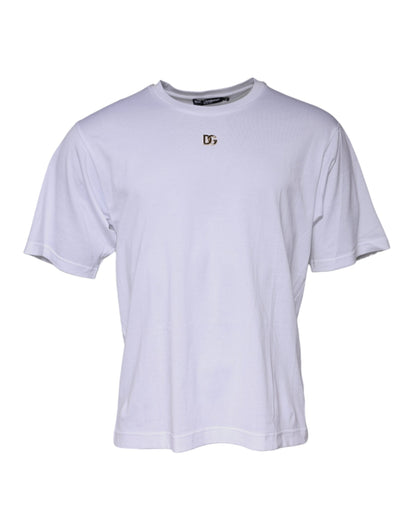 T-shirt à manches courtes à col rond blanc avec logo DG de Dolce &amp; Gabbana