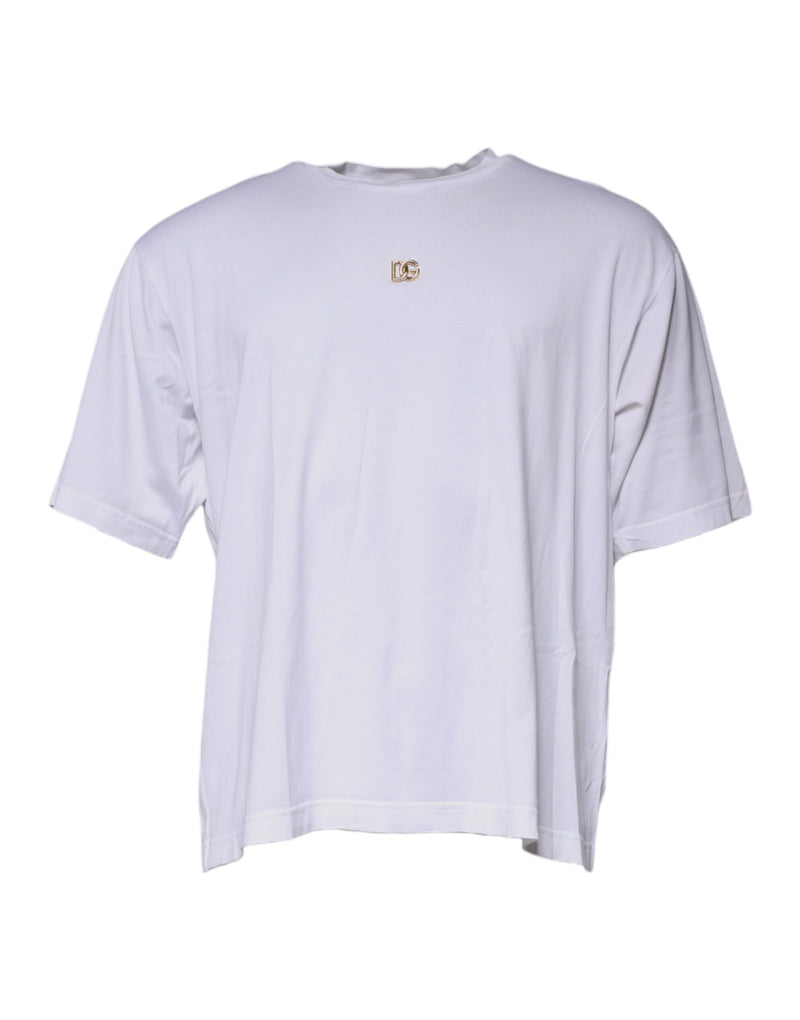 T-shirt à manches courtes à col rond blanc avec logo DG de Dolce &amp; Gabbana