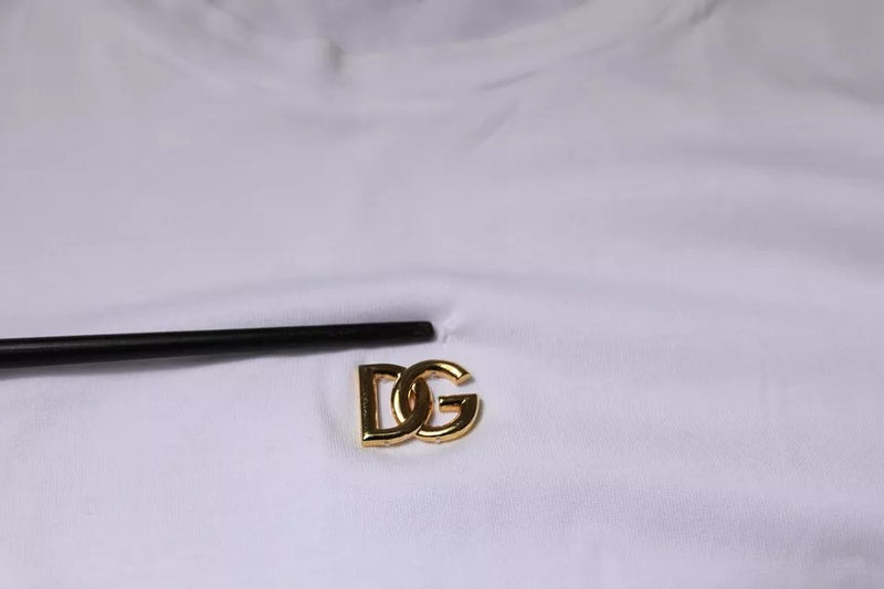 T-shirt à manches courtes à col rond blanc avec logo DG de Dolce &amp; Gabbana