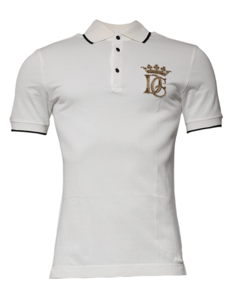 Polo en coton à col boutonné blanc cassé avec couronne Dolce &amp; Gabbana
