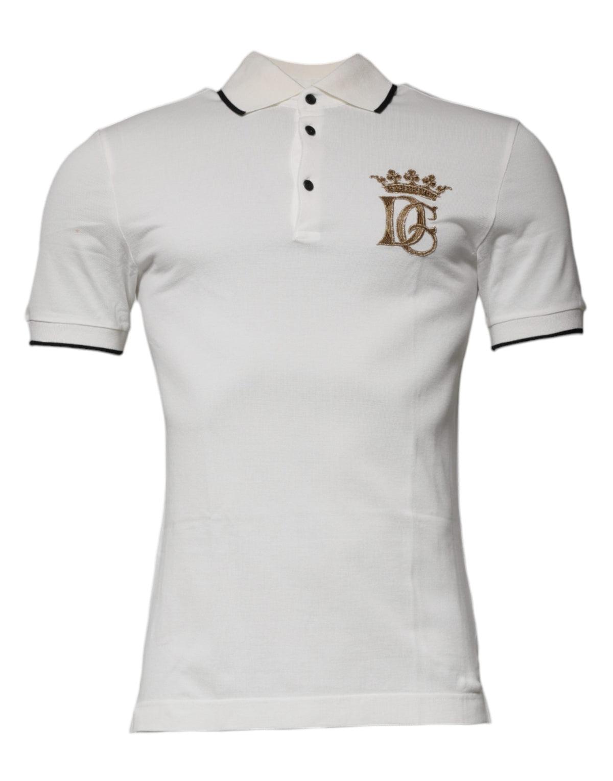 Polo en coton à col boutonné blanc cassé avec couronne Dolce &amp; Gabbana