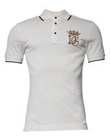 Polo en coton à col boutonné blanc cassé avec couronne Dolce &amp; Gabbana