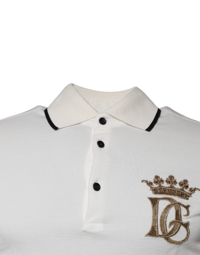 Polo en coton à col boutonné blanc cassé avec couronne Dolce &amp; Gabbana