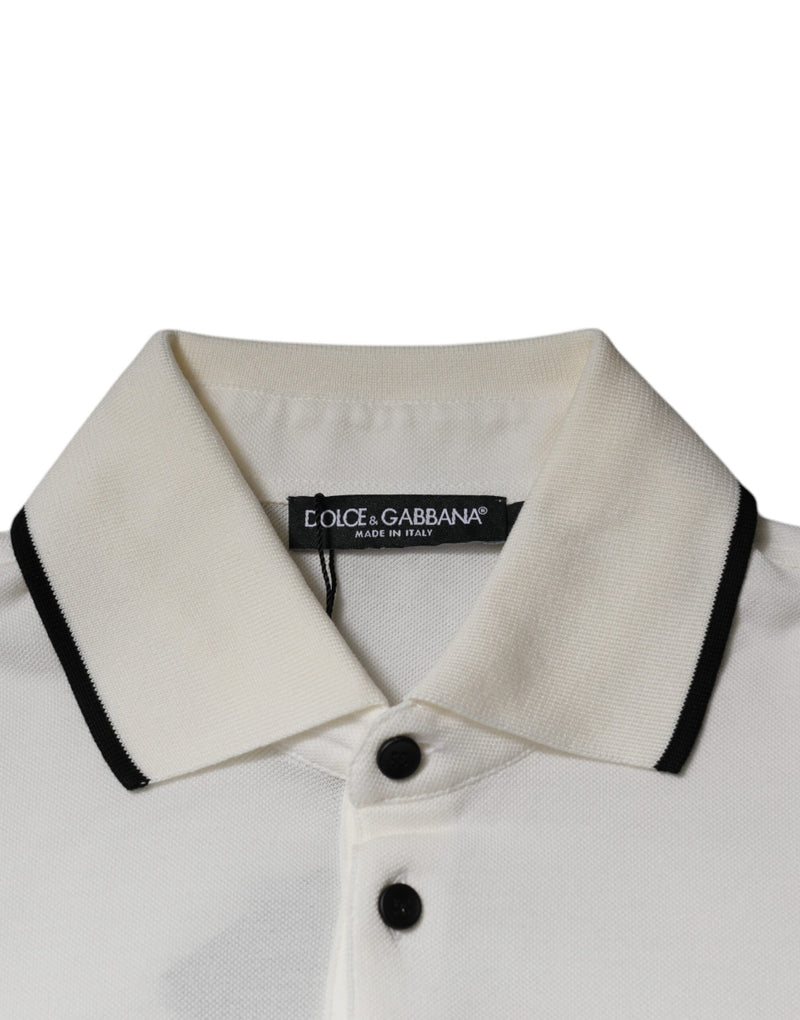 Polo en coton à col boutonné blanc cassé avec couronne Dolce &amp; Gabbana