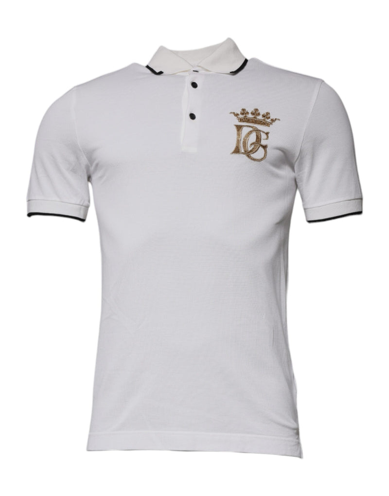 Polo en coton à col boutonné blanc cassé avec couronne Dolce &amp; Gabbana