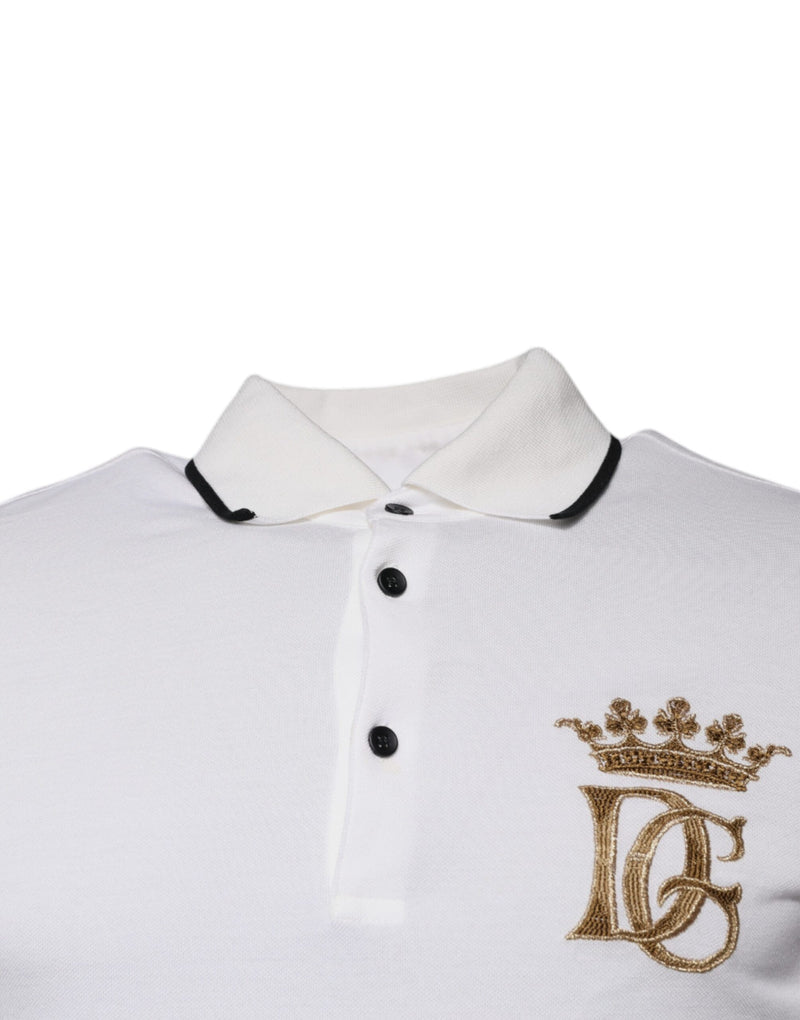 Polo en coton à col boutonné blanc cassé avec couronne Dolce &amp; Gabbana