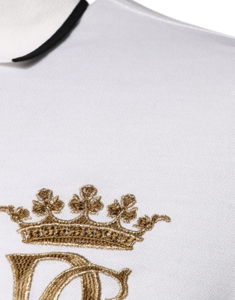 Polo en coton à col boutonné blanc cassé avec couronne Dolce &amp; Gabbana