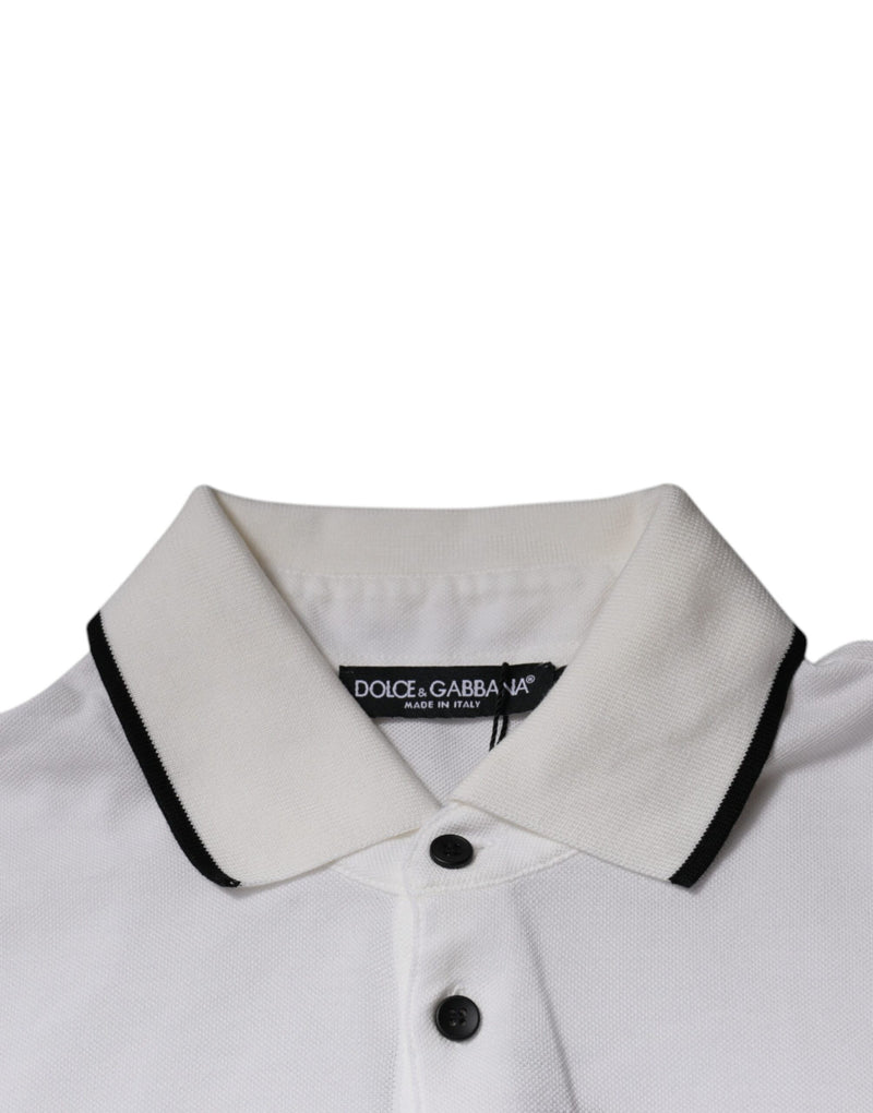 Polo en coton à col boutonné blanc cassé avec couronne Dolce &amp; Gabbana