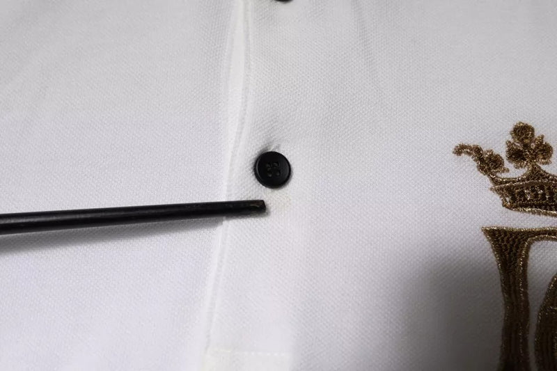Polo en coton à col boutonné blanc cassé avec couronne Dolce &amp; Gabbana