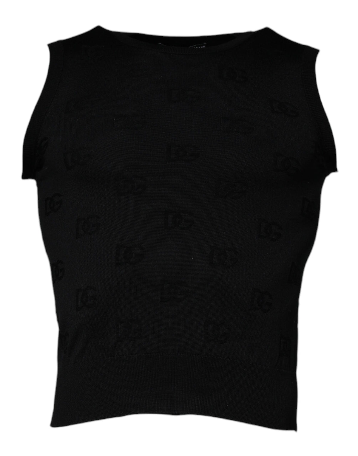 T-shirt noir en soie à col rond et sans manches de Dolce &amp; Gabbana