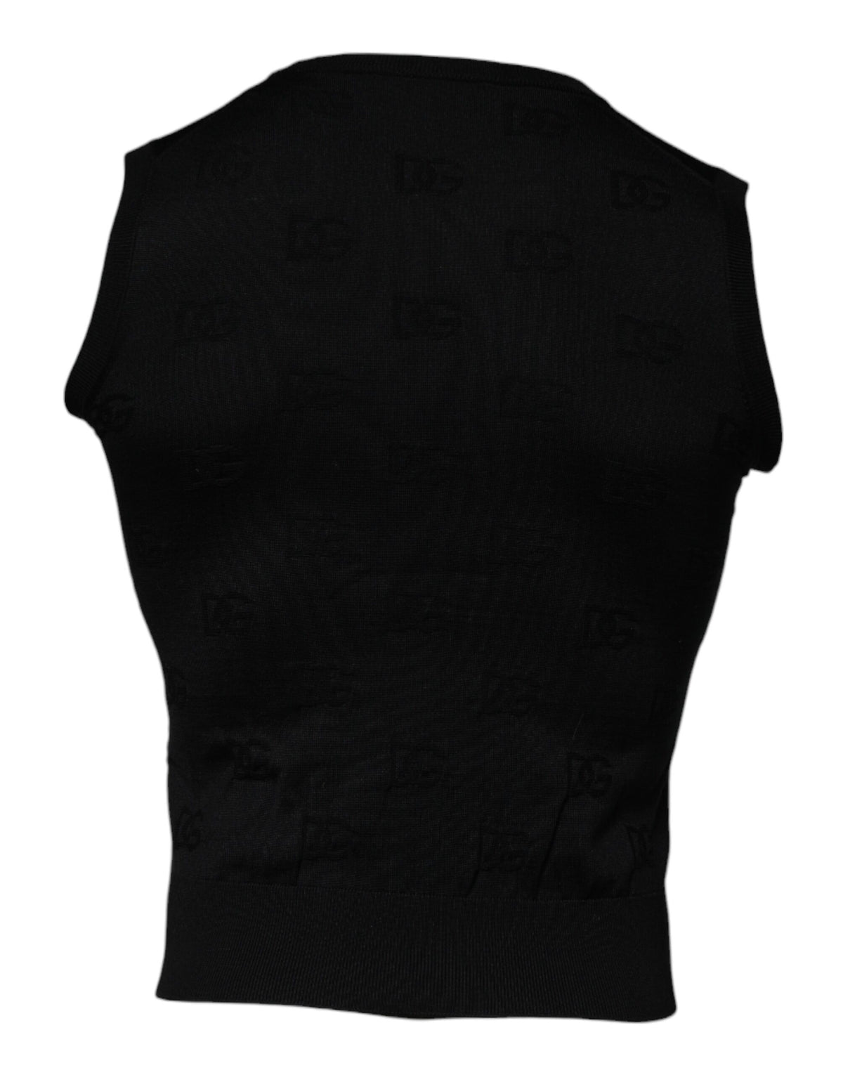 T-shirt noir en soie à col rond et sans manches de Dolce &amp; Gabbana