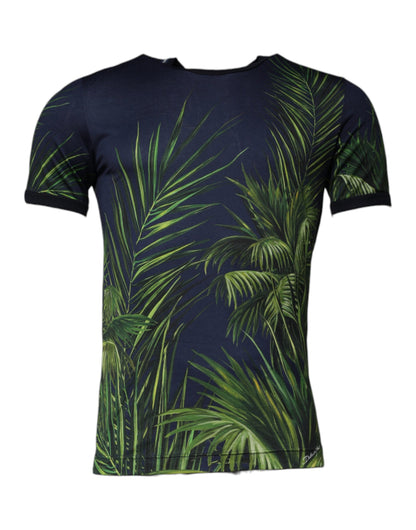 Dolce &amp; Gabbana T-shirt met blauwe boomprint, ronde hals en korte mouwen