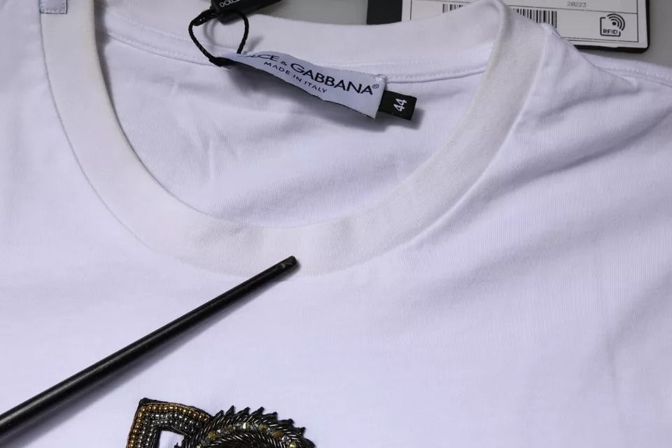 T-shirt en coton à col rond blanc avec logo DG de Dolce &amp; Gabbana