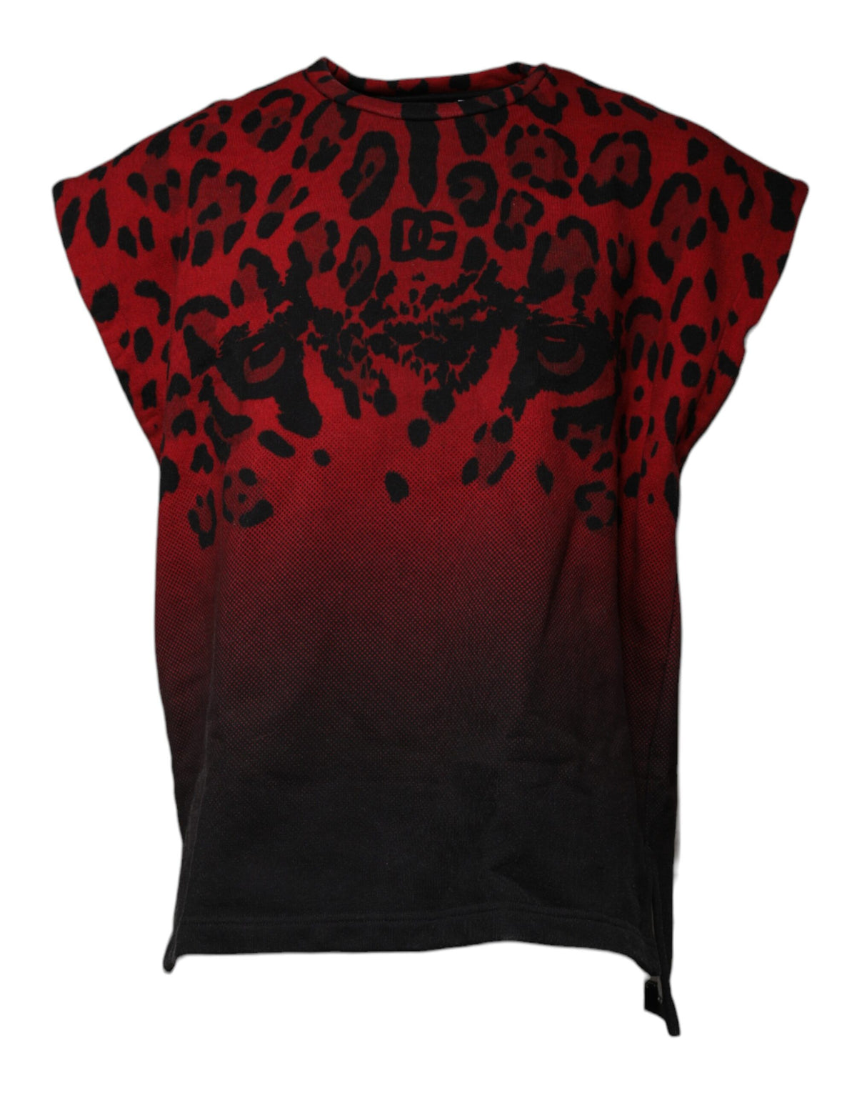 T-shirt sans manches en coton à imprimé léopard rouge de Dolce &amp; Gabbana